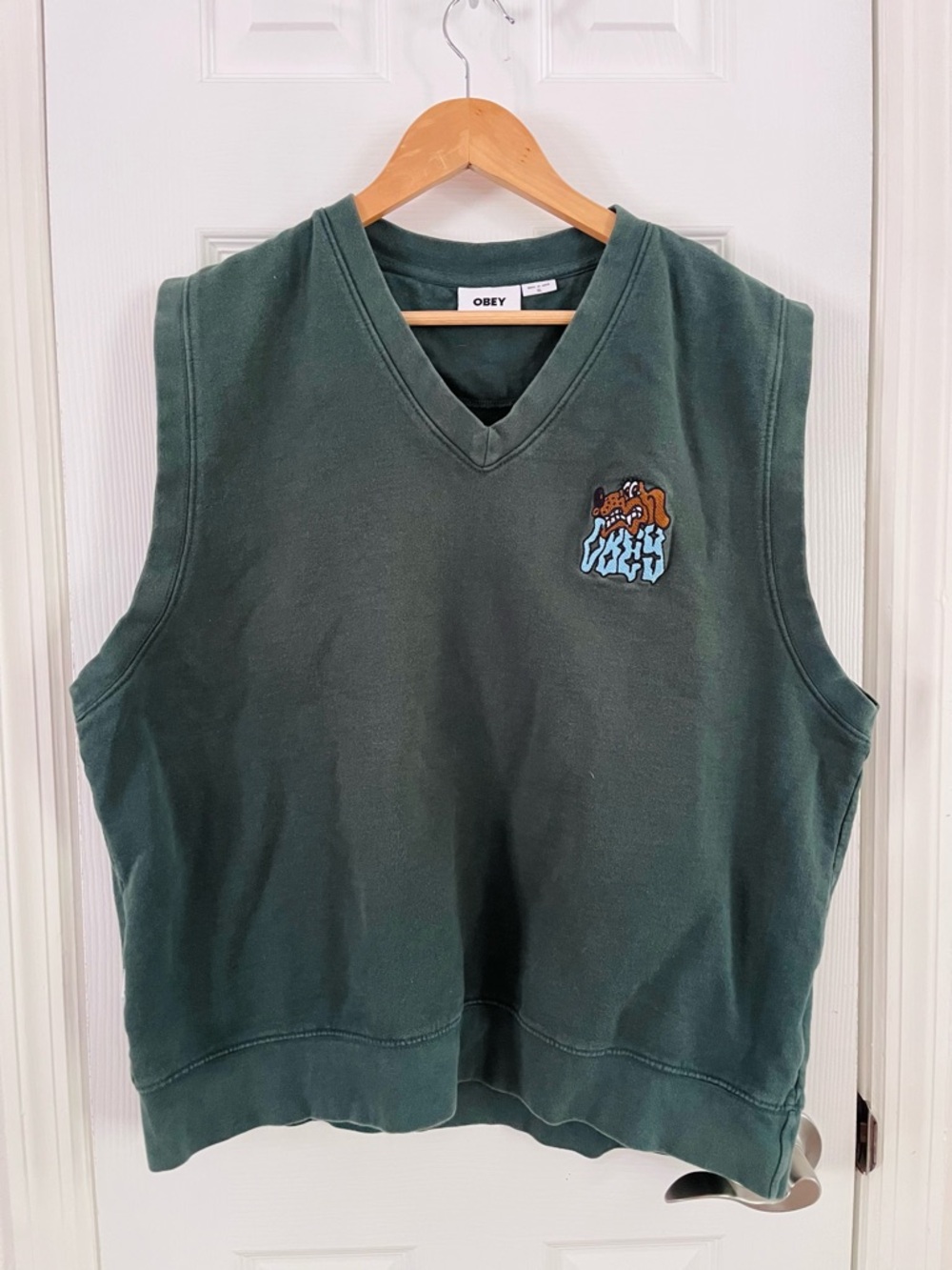 Obey Dark Green Sweatshirt Vest Size XL - Picture 2 of 5